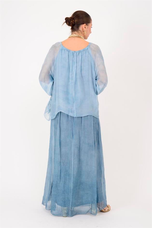 SN510 MADONNA YAKA KABARTMALI PAYET DETAYLI İPEK ELBİSE