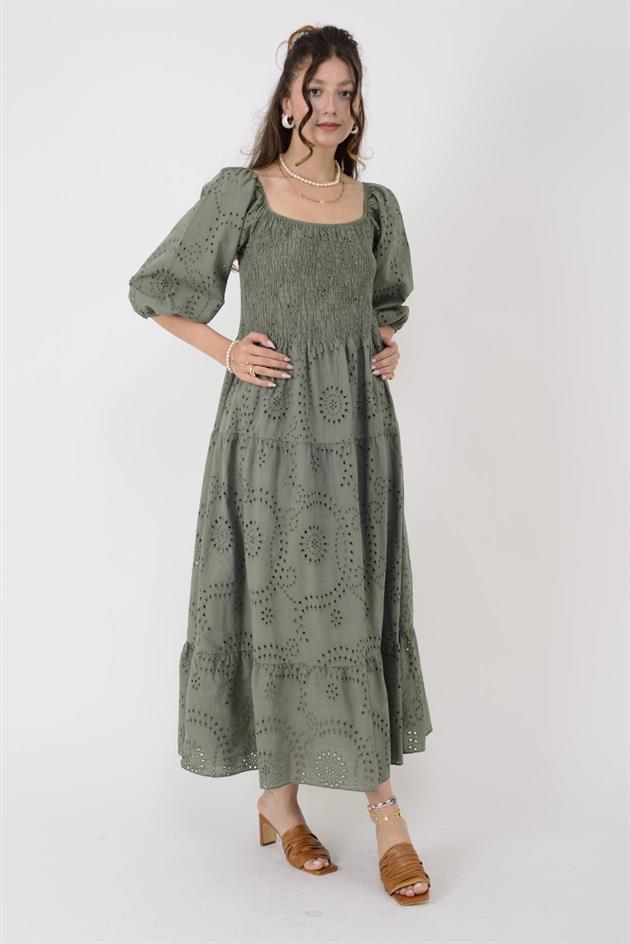 SN611 MADONNA YAKA FİSTOLU ELBİSE