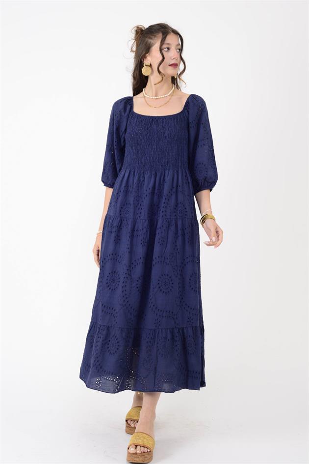 SN611 MADONNA YAKA FİSTOLU ELBİSE