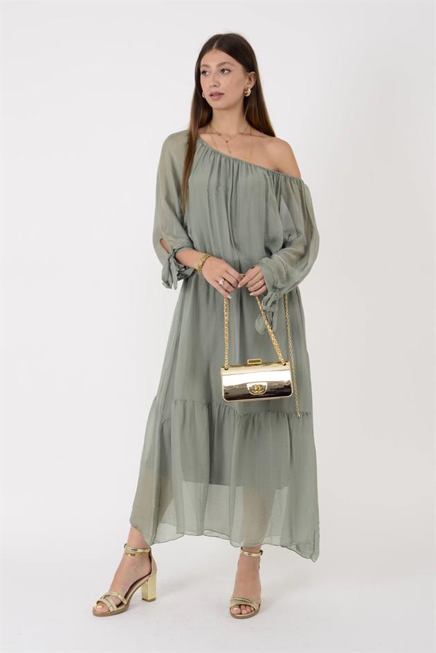 SN653 MADONNA YAKA İPEK ELBİSE