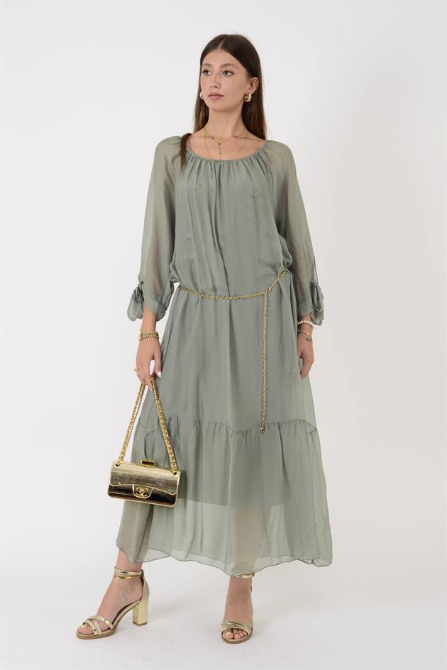 SN653 MADONNA YAKA İPEK ELBİSE