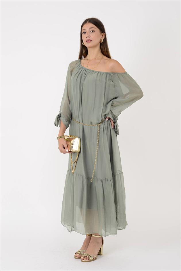 SN653 MADONNA YAKA İPEK ELBİSE