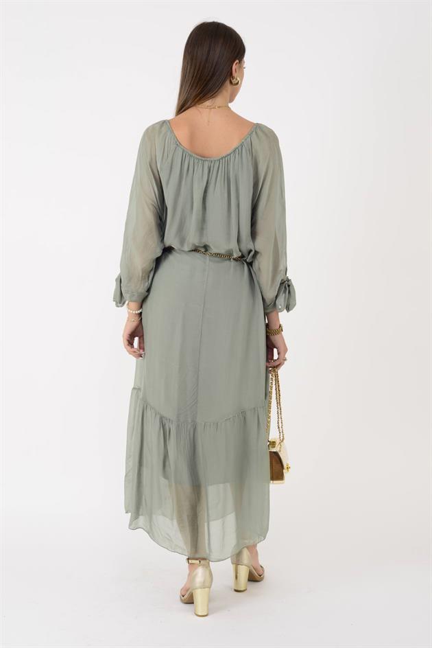 SN653 MADONNA YAKA İPEK ELBİSE