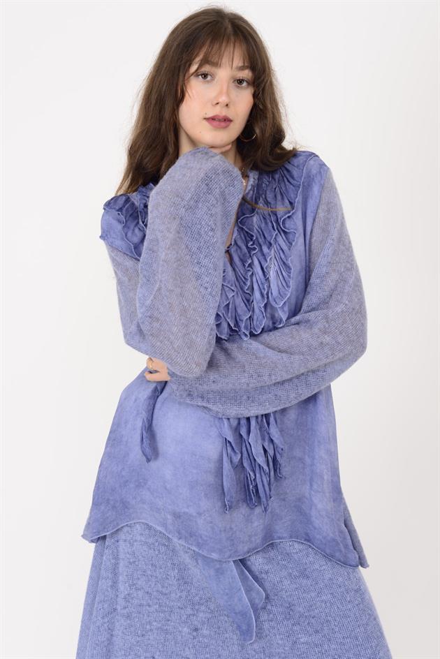 SN871 COSTELLO ÖNÜ FIRFIR DETAYLI TRİKOLU İPEK BLUZ