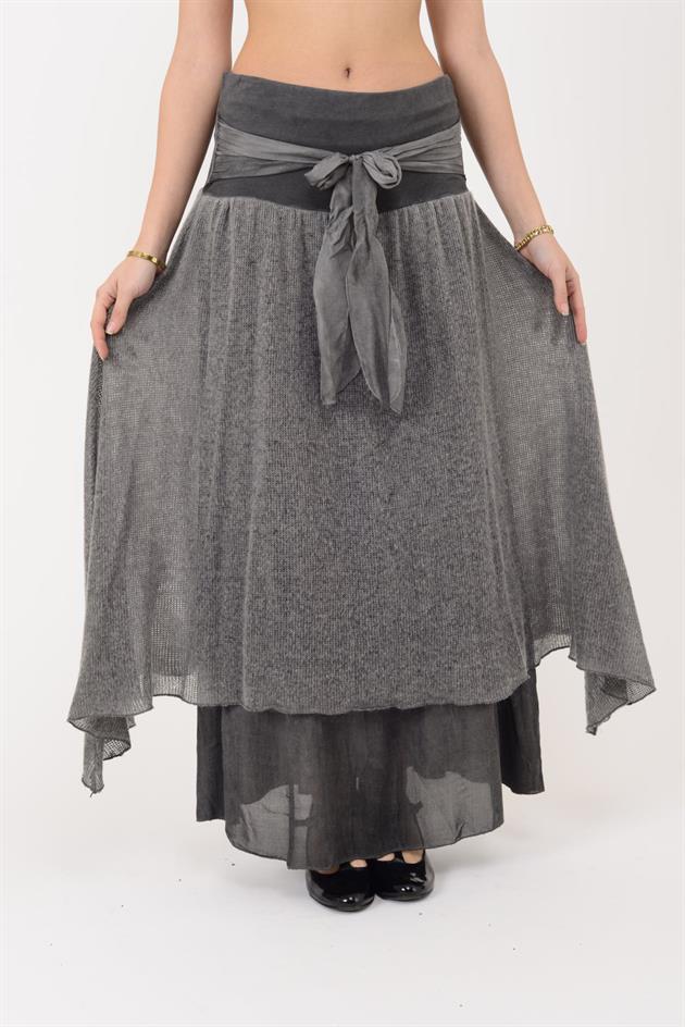 SN880 FİYONK DETAYLI KATLI TRİKOLU İPEK ETEK