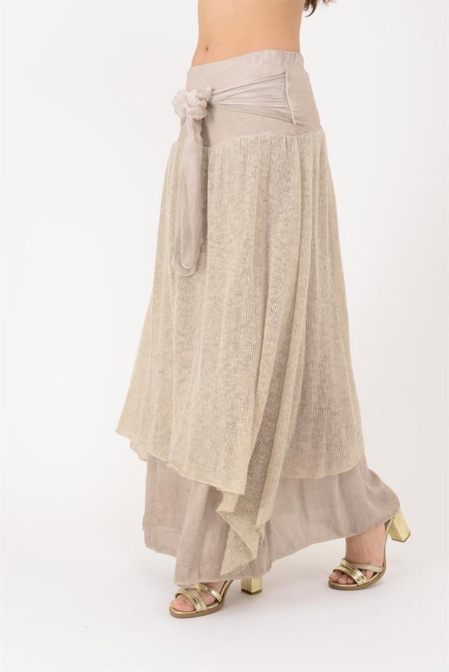 SN880 FİYONK DETAYLI KATLI TRİKOLU İPEK ETEK