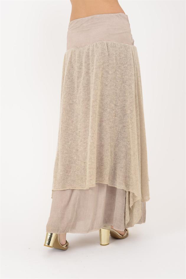 SN880 FİYONK DETAYLI KATLI TRİKOLU İPEK ETEK