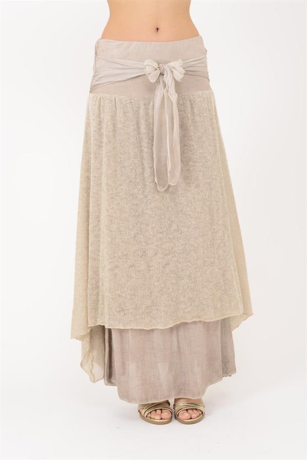 SN880 FİYONK DETAYLI KATLI TRİKOLU İPEK ETEK