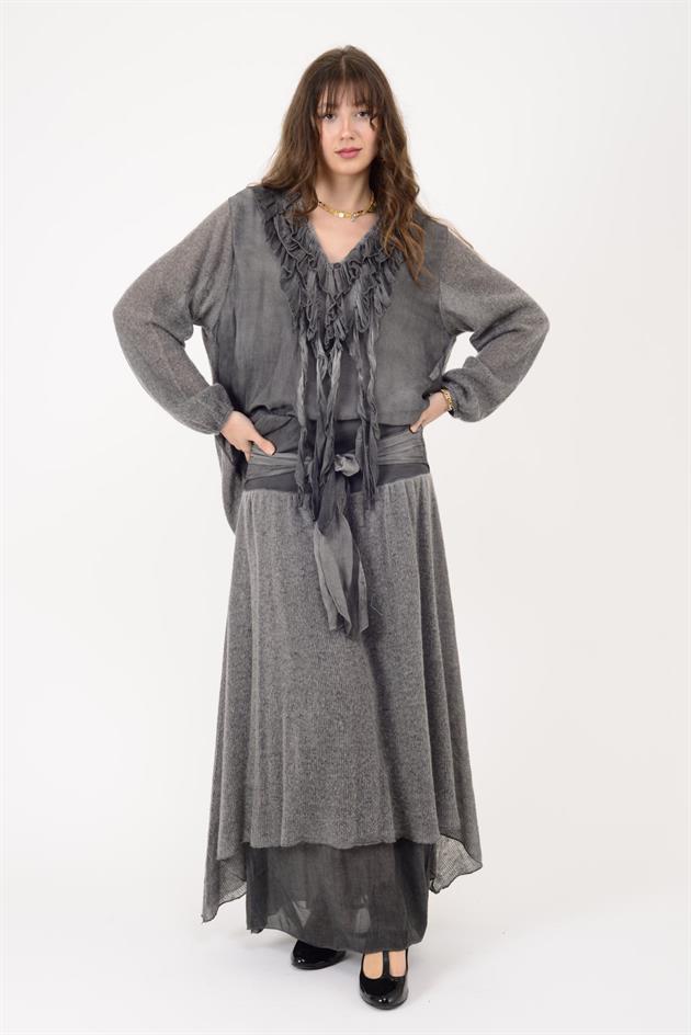 SN880 FİYONK DETAYLI KATLI TRİKOLU İPEK ETEK