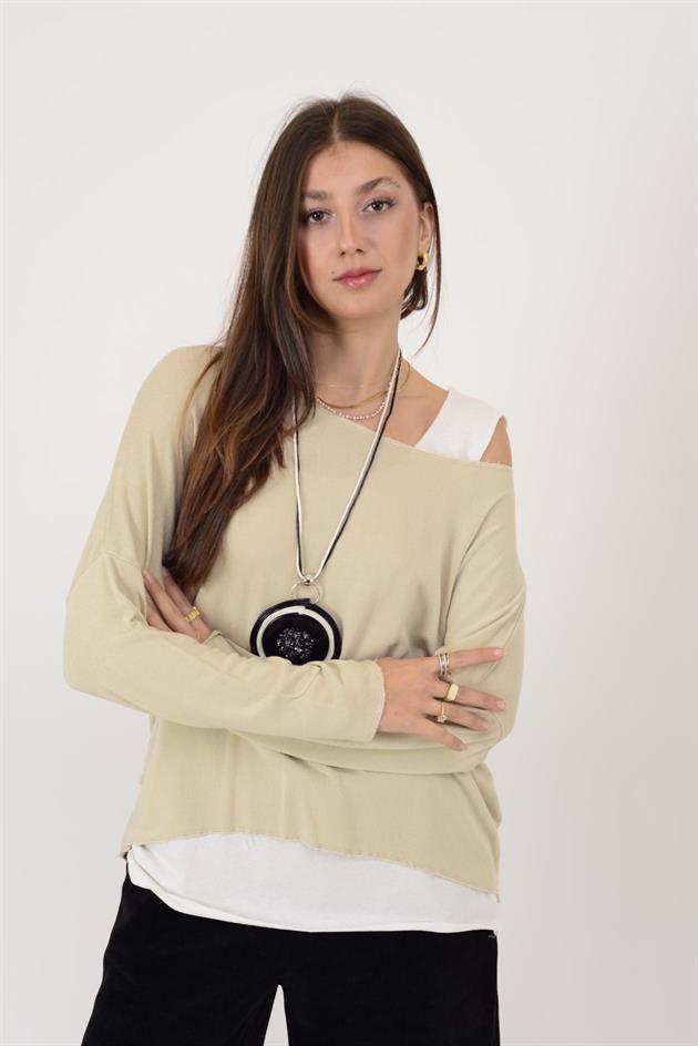 TK10100 SİM DETAYLI 2Lİ TRİKO BLUZ