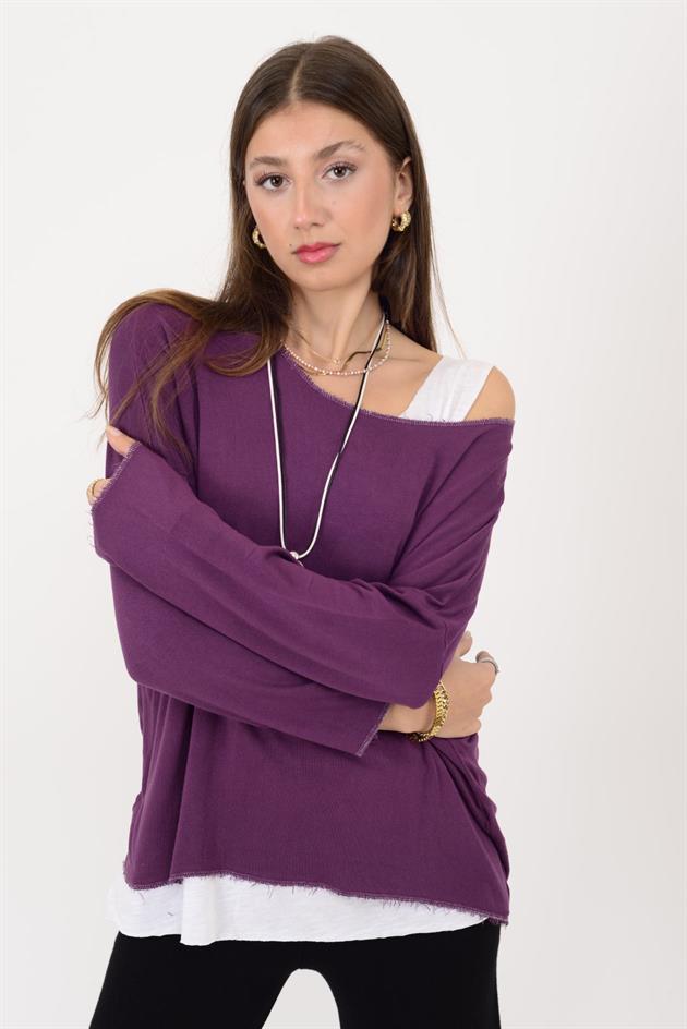 TK10100 SİM DETAYLI 2Lİ TRİKO BLUZ