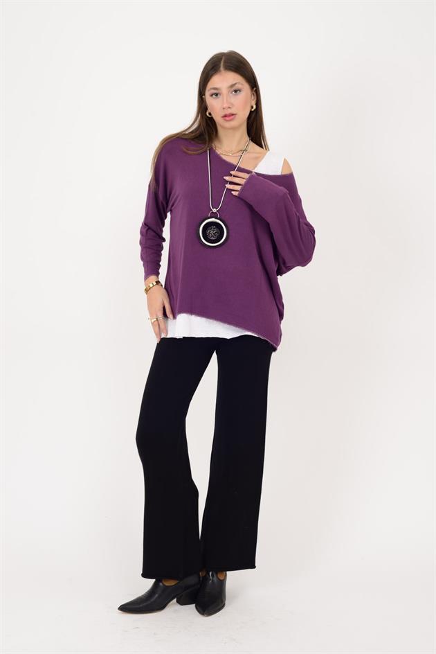 TK10100 SİM DETAYLI 2Lİ TRİKO BLUZ