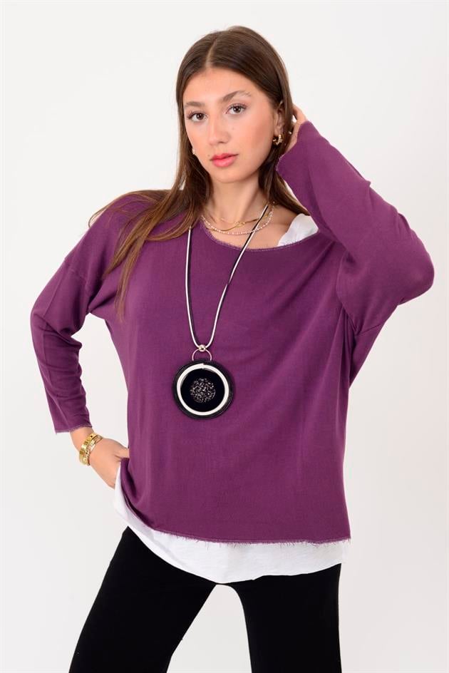 TK10100 SİM DETAYLI 2Lİ TRİKO BLUZ