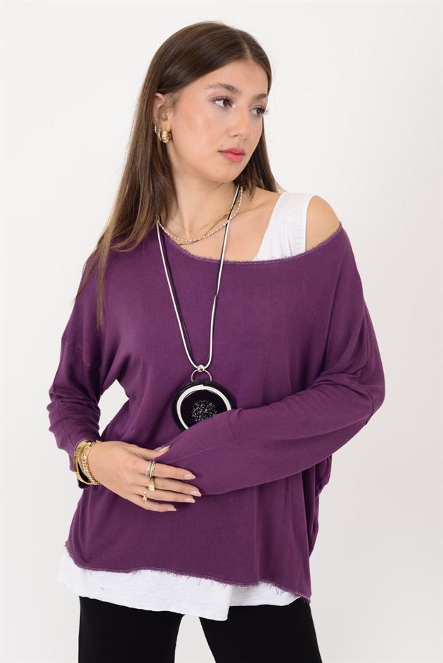 TK10100 SİM DETAYLI 2Lİ TRİKO BLUZ