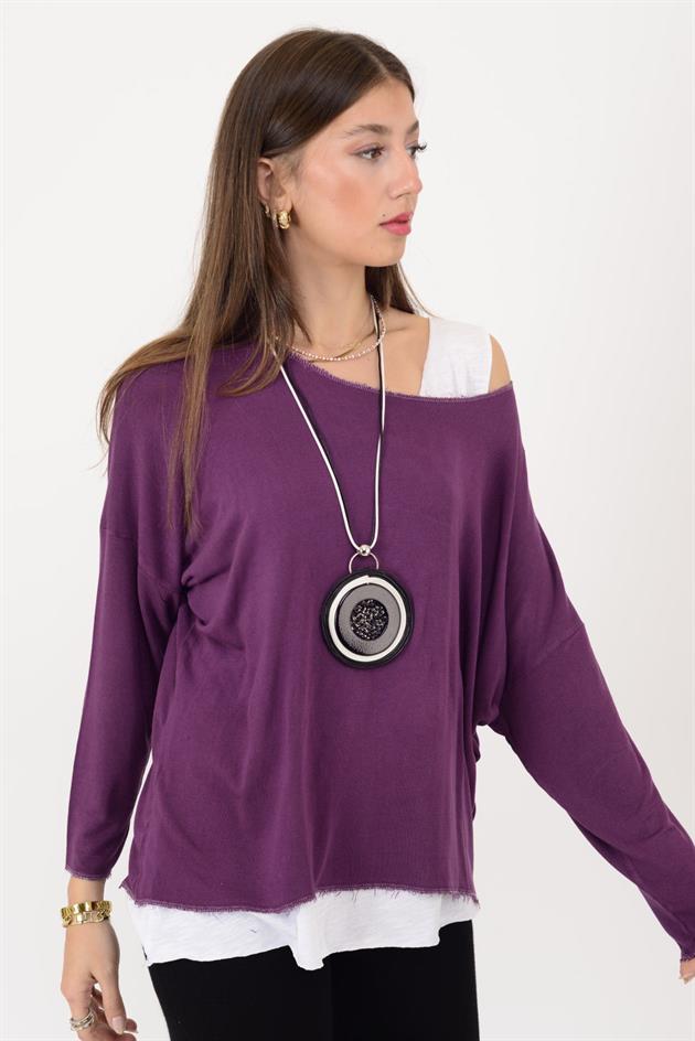 TK10100 SİM DETAYLI 2Lİ TRİKO BLUZ