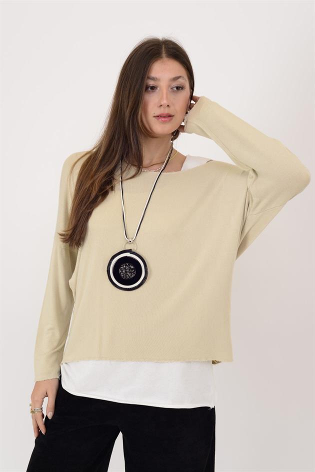 TK10100 SİM DETAYLI 2Lİ TRİKO BLUZ