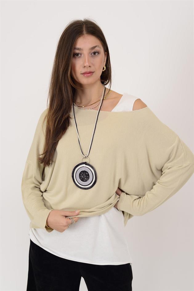 TK10100 SİM DETAYLI 2Lİ TRİKO BLUZ