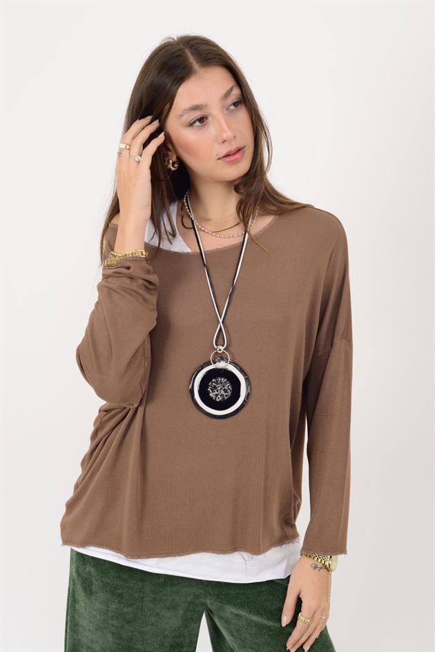 TK10100 SİM DETAYLI 2Lİ TRİKO BLUZ