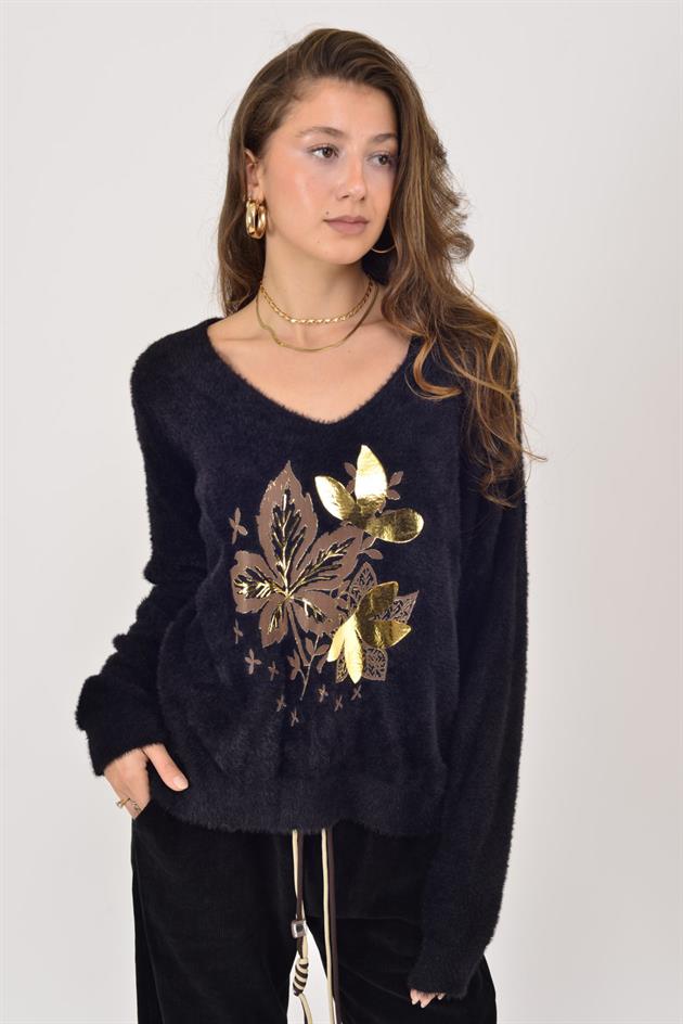 Y187 YAPRAK BASKILI ANGORA BLUZ
