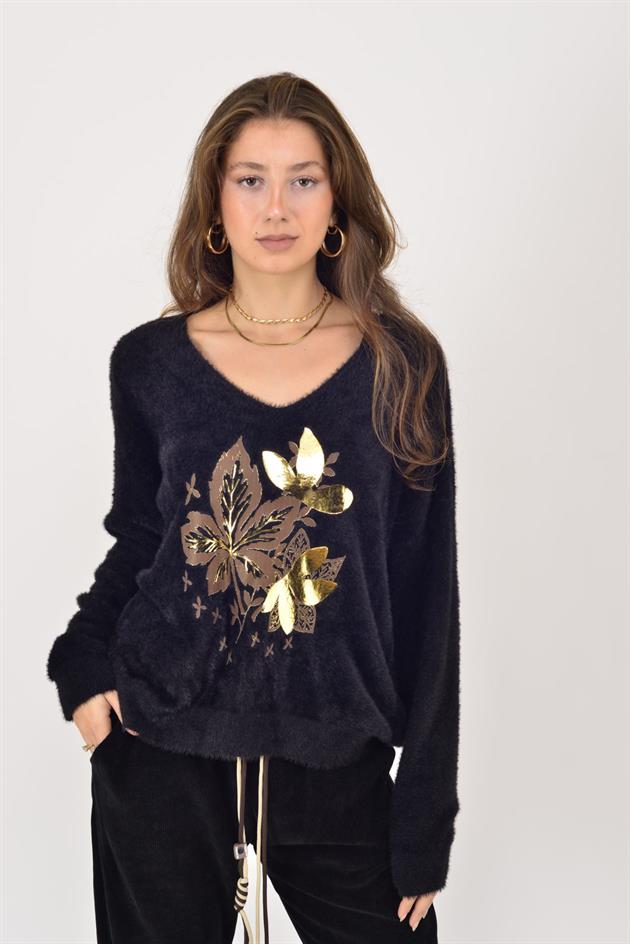 Y187 YAPRAK BASKILI ANGORA BLUZ