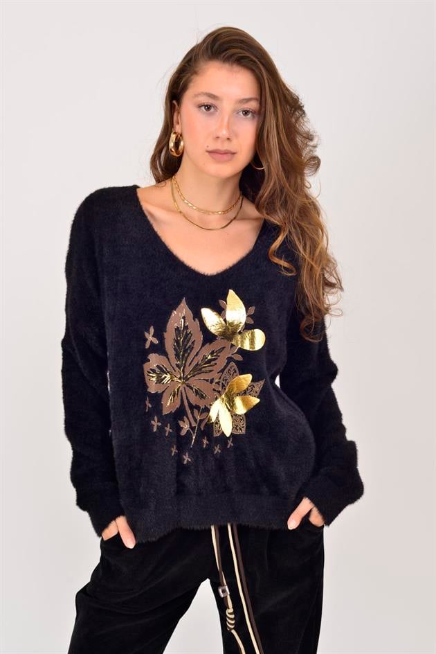 Y187 YAPRAK BASKILI ANGORA BLUZ