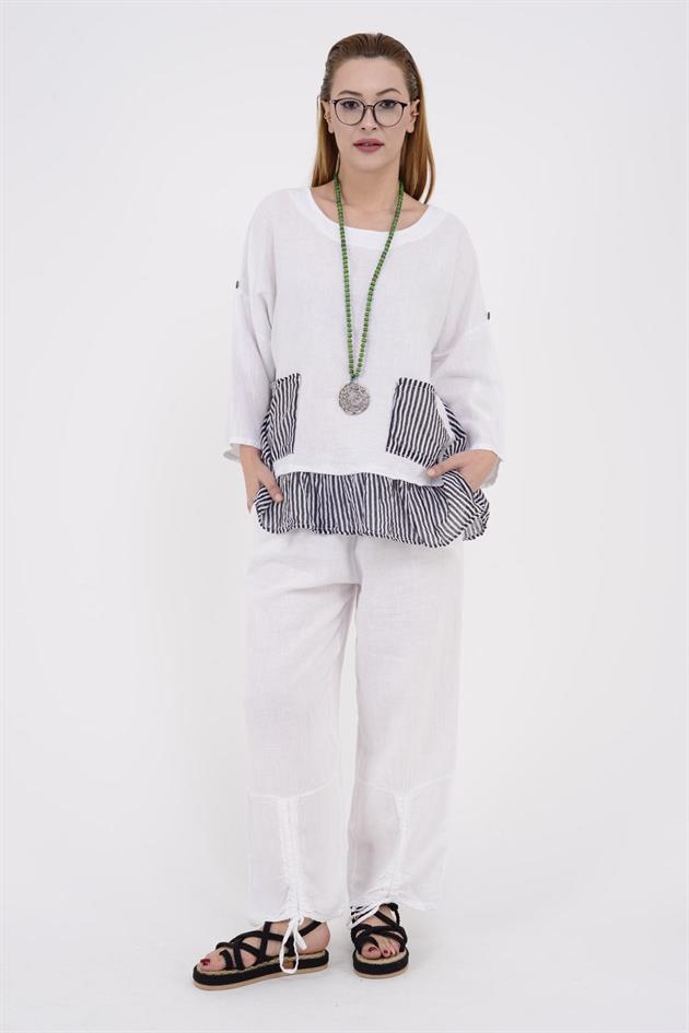 30610 SAILOR ÇİZGİ DETAYLI KETEN TAKIM