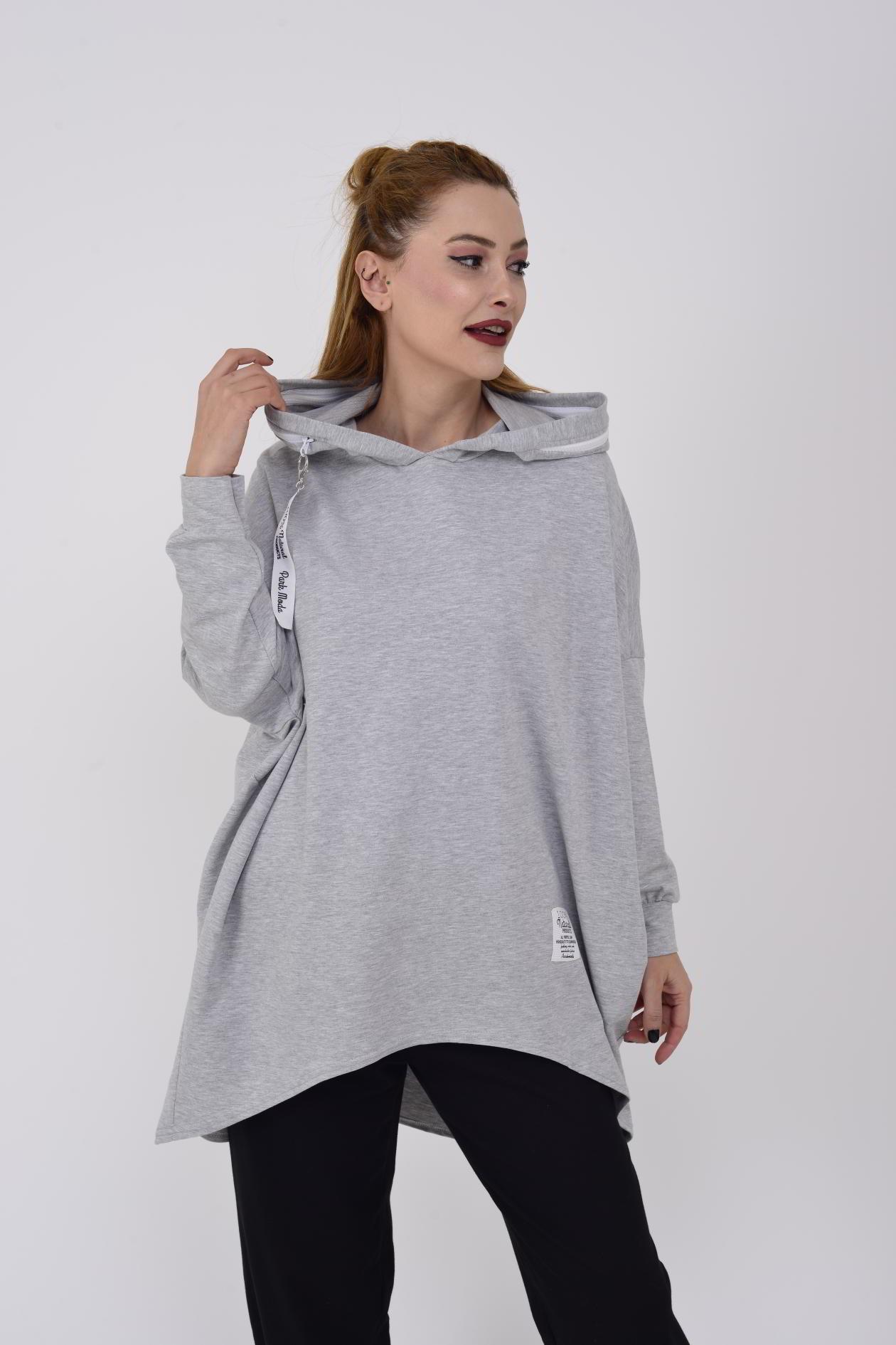 ANDWANG AND one shoulder bijou sweat グレー AN10275 WHAT BASKILI KAPÜŞONLU SWEATSHIRT