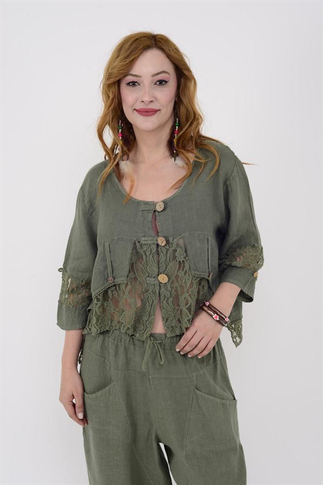 7029 DANTEL DETAY KETEN CEKET