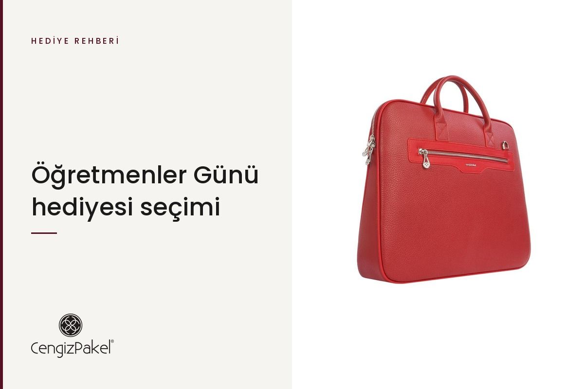 Kırmızı deri evrak çantası