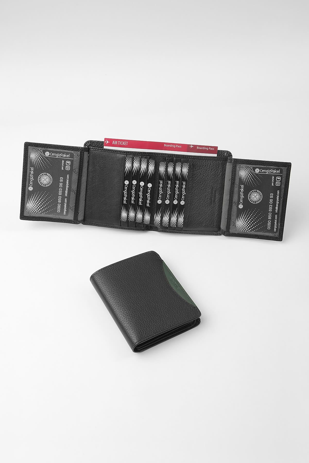 Cengiz Pakel Cengiz Pakel Hakiki Deri Erkek Cüzdan 13660-Siyah-Yeşil