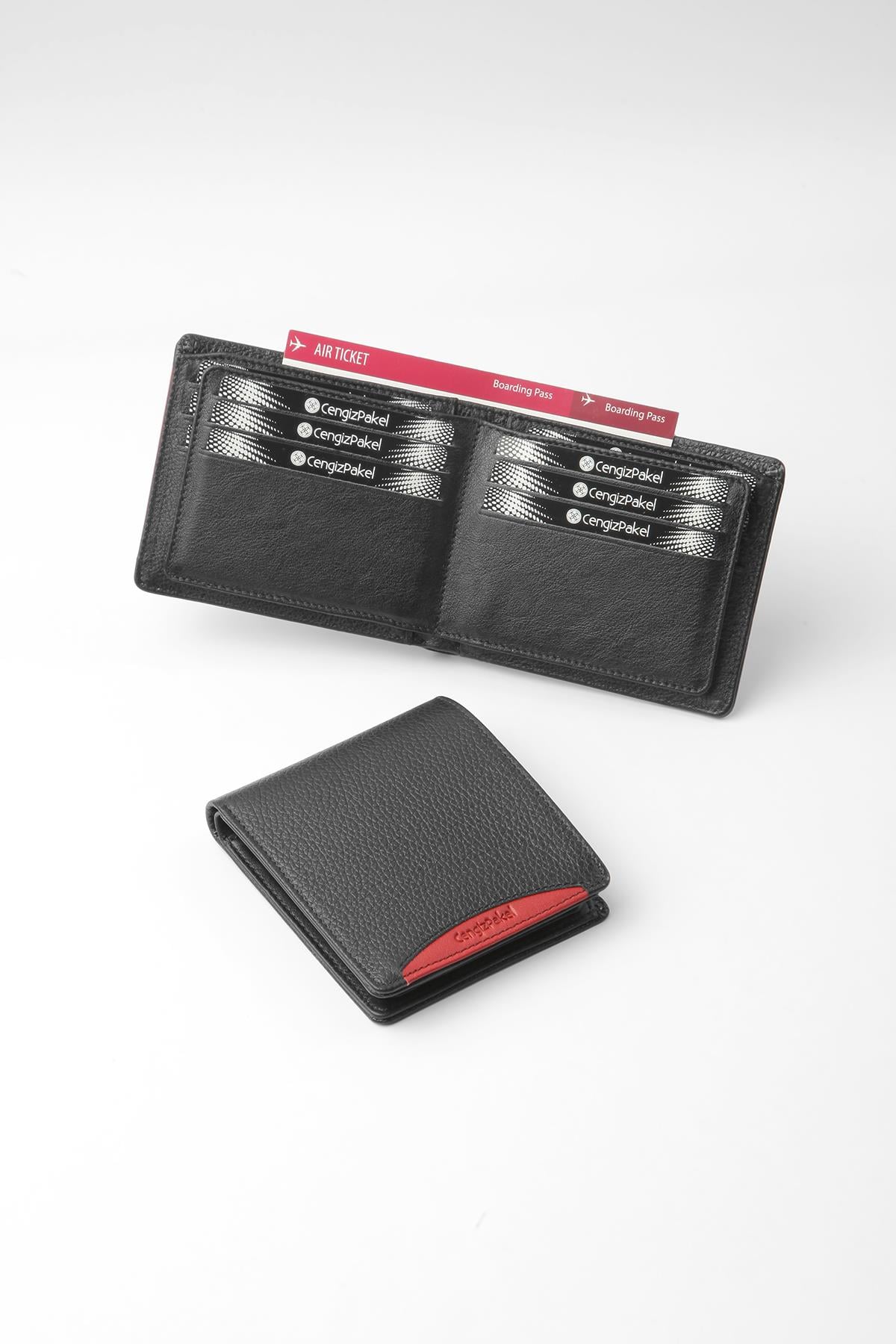 Cengiz Pakel Cengiz Pakel Hakiki Deri Erkek Cüzdan 27448-Siyah-Kırmızı