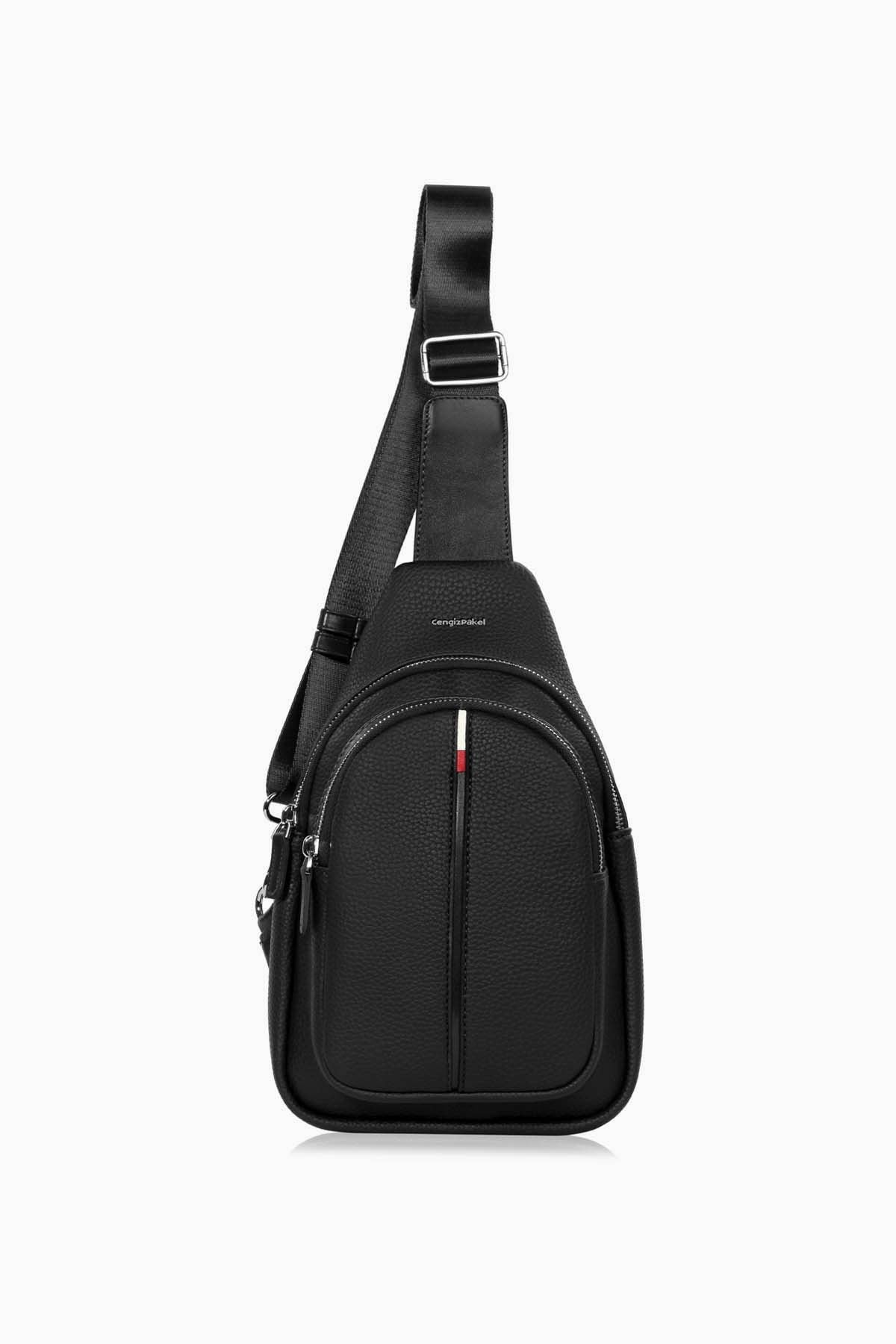 Cengiz Pakel Unisex Crossbody Çanta 7208-Siyah-Kırmızı