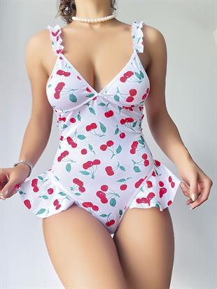 Vişne Desenli Fantezi Body