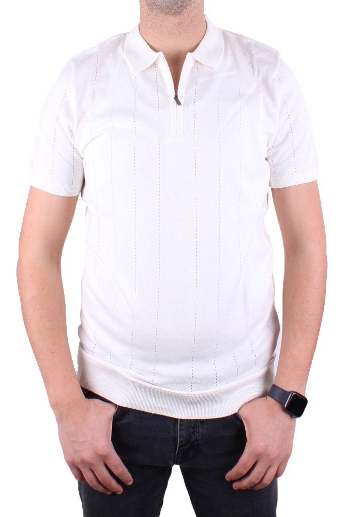 Dagoster DMG23-511228 Ekru Günlük Fermuarlı Polo Yaka Erkek Tişört