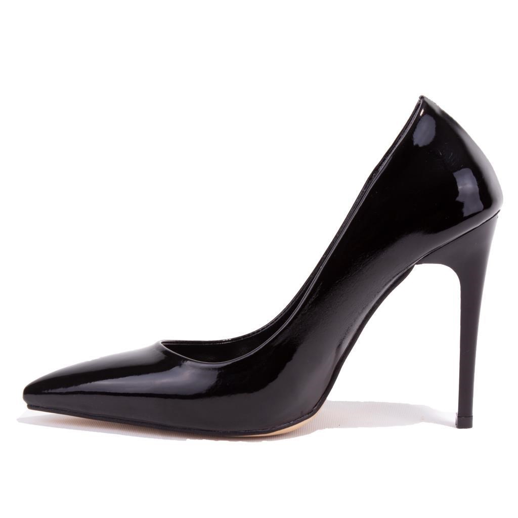 Dagoster DZA07-388460 Siyah Rugan 10,5 cm İnce Topuklu Stiletto Kadın Ayakkabı