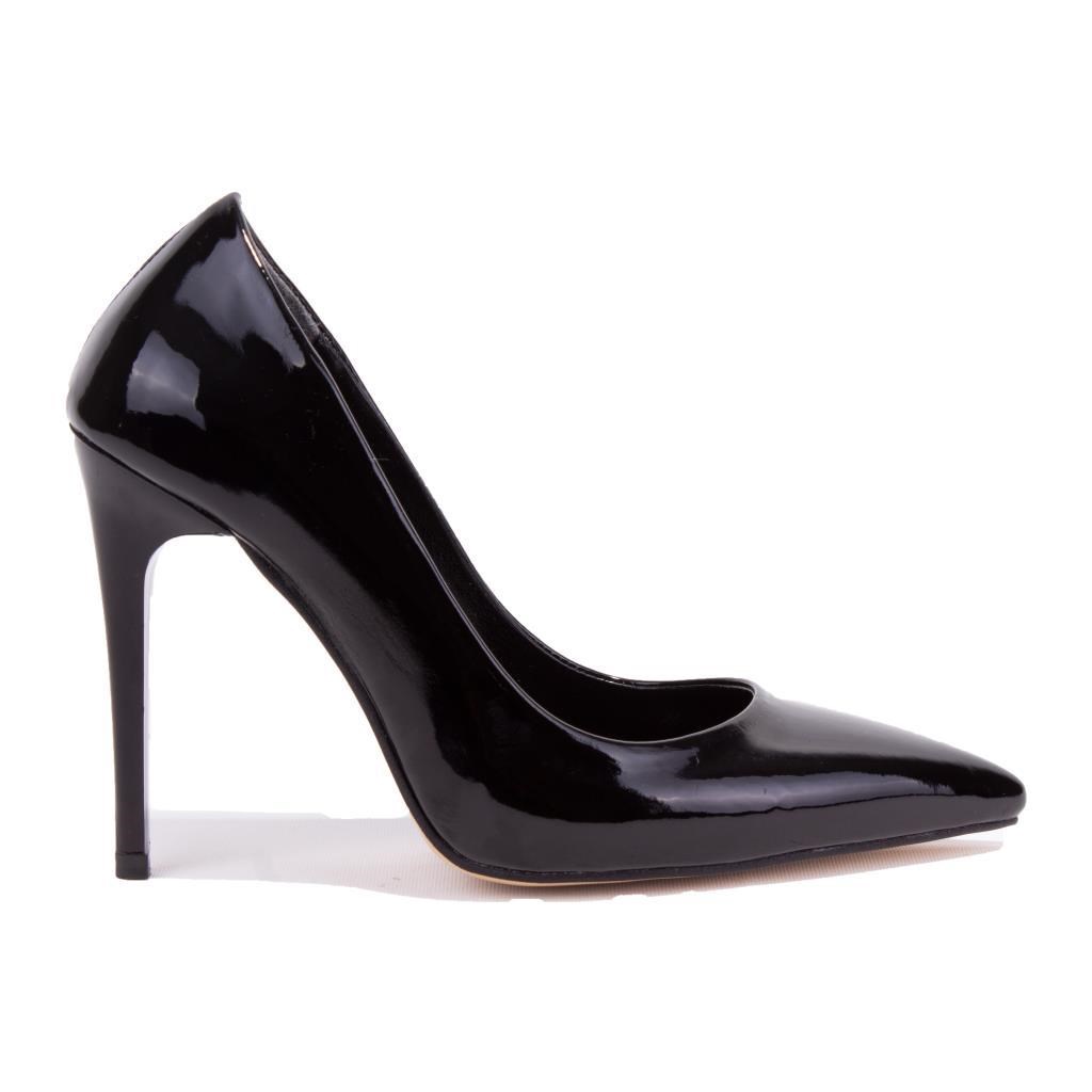Dagoster DZA07-388460 Siyah Rugan 10,5 cm İnce Topuklu Stiletto Kadın Ayakkabı