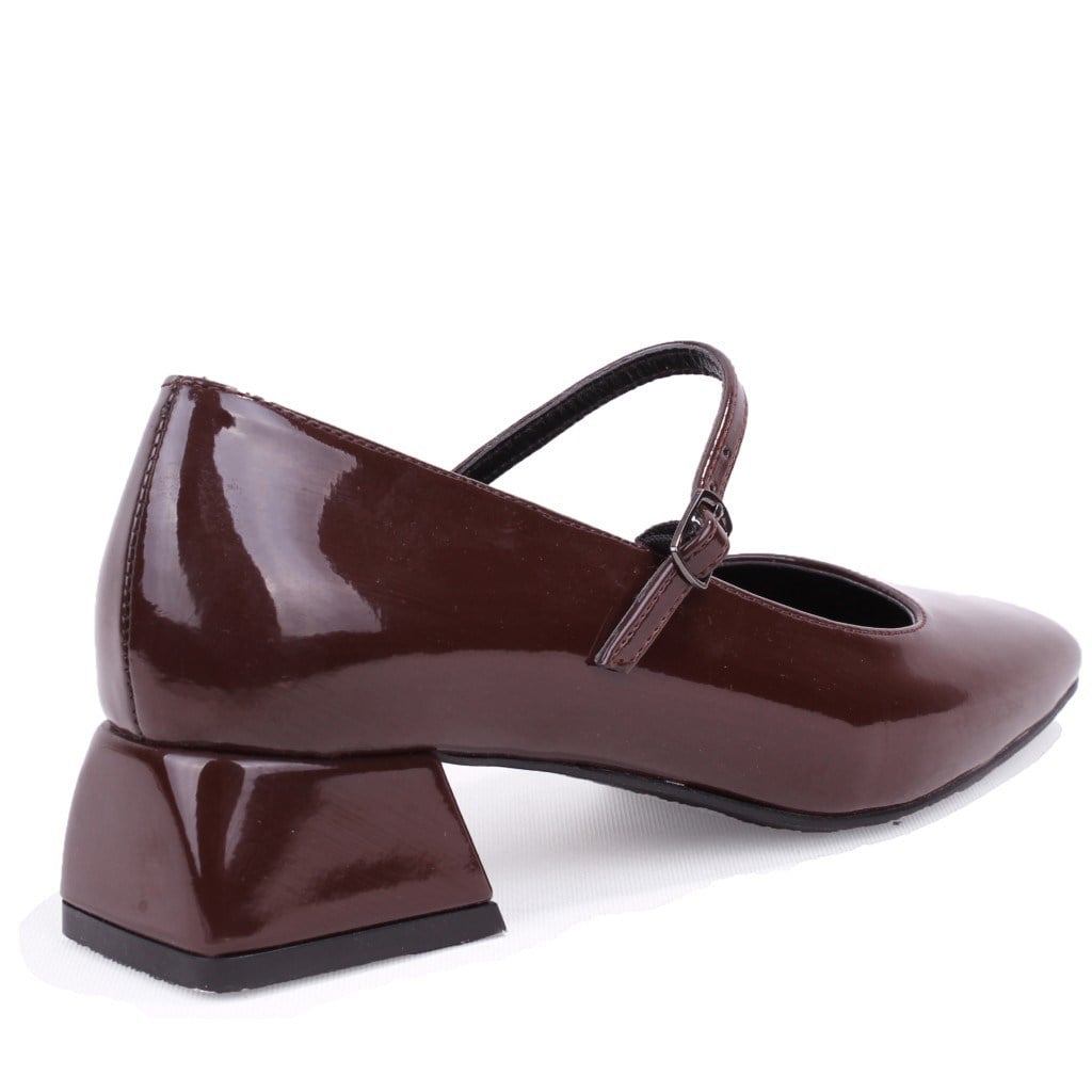 Dagoster DZA07-725101 Kahve Rugan 4 cm Kalın Topuklu Klasik Kadın Ayakkabı