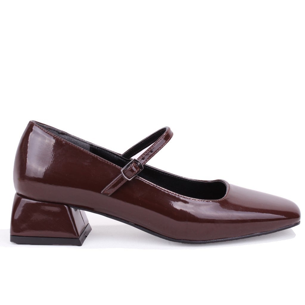 Dagoster DZA07-725101 Kahve Rugan 4 cm Kalın Topuklu Klasik Kadın Ayakkabı