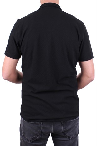 Dagoster DMG23-118381 Siyah Örme Apaj Yaka Dar Kalıp Kısa Kol Erkek Gömlek