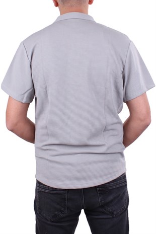 Dagoster DMG23-199598 Gri Ottoman Örme Apaj Yaka Oversize Kalıp Kısa Kol Erkek Gömlek