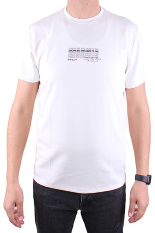 Dagoster DMG23-211676 Ekru Günlük Bisiklet Yaka Erkek Tişört