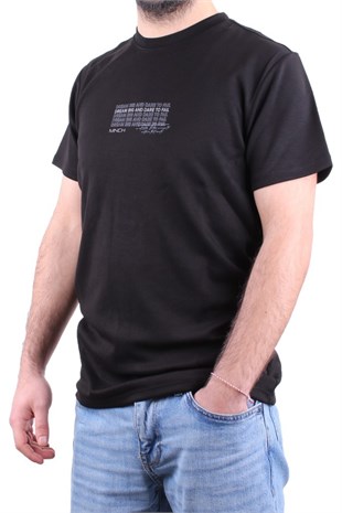 Dagoster DMG23-211676 Siyah Günlük Bisiklet Yaka Erkek Tişört