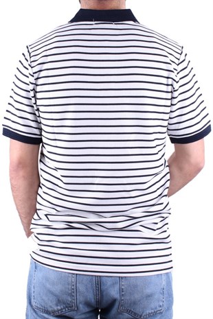 Dagoster DMG23-231237  Beyaz Lacivert Günlük Çizgili Polo Yaka Erkek Tişört