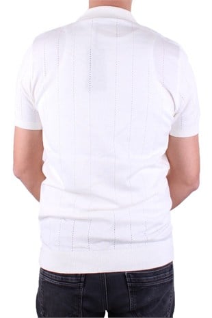 Dagoster DMG23-511228 Ekru Günlük Fermuarlı Polo Yaka Erkek Tişört