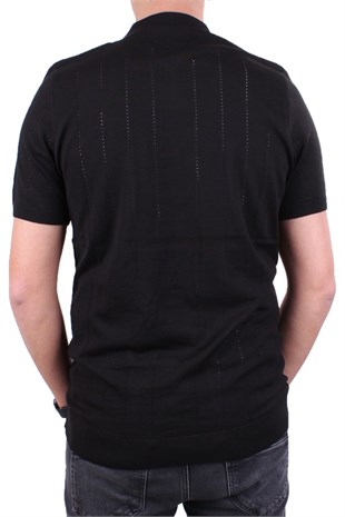 Dagoster DMG23-511228 Siyah Günlük Fermuarlı Polo Yaka Erkek Tişört