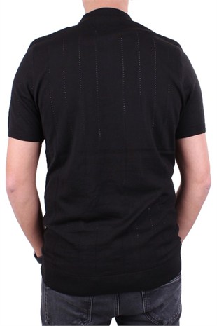 Dagoster DMG23-511228 Siyah Günlük Fermuarlı Polo Yaka Erkek Tişört