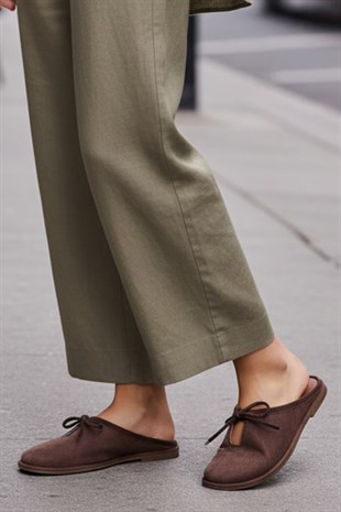 Dagoster DZA07-1048F16 Kahve Süet Düz Topuk Kadın Terlik