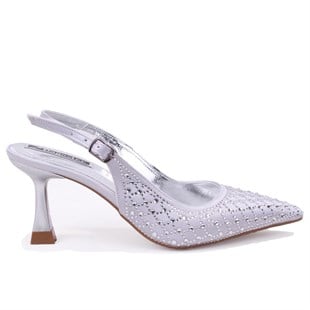 Dagoster DZA07-1143750 Gümüş 7,5 cm İnce Topuklu Abiye Kadın Ayakkabı