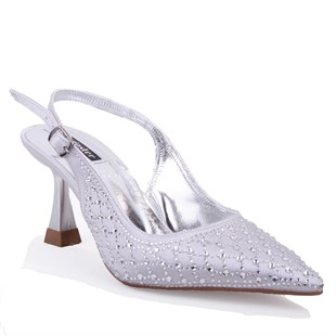 Dagoster DZA07-1143750 Gümüş 7,5 cm İnce Topuklu Abiye Kadın Ayakkabı