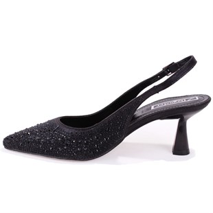 Dagoster DZA07-1240A87 Siyah Taşlı 7 cm İnce Topuklu Abiye Kadın Ayakkabı